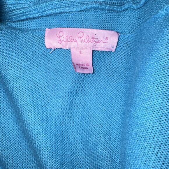 Lilly Pulitzer Turquoise Ruffle Long Sleeve Cardigan Size L - Picture 10 of 11